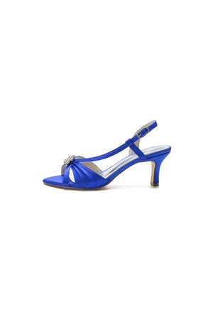 Crystal Open Toe Slingback Chunky Heels - KissProm