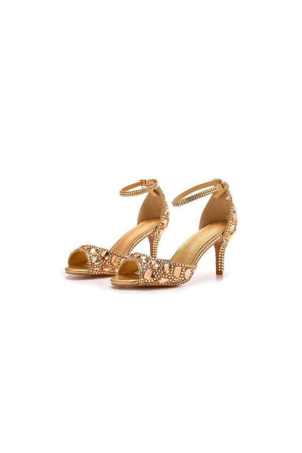 Crystal Rhinestone Peep Toe High Heels Ankle Strap Sandals – Shoes by KissProm | Available at KissProm