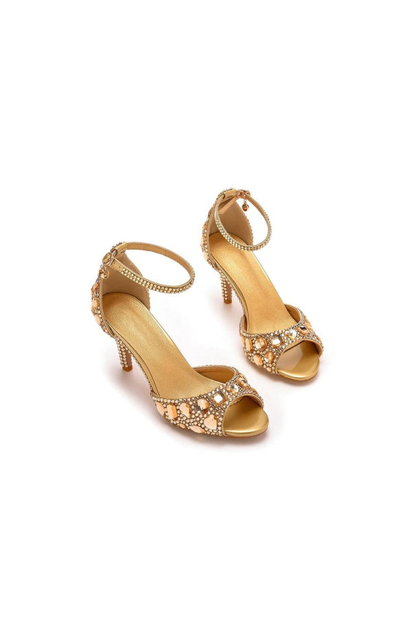 Crystal Rhinestone Peep Toe High Heels Ankle Strap Sandals – Shoes by KissProm | Available at KissProm