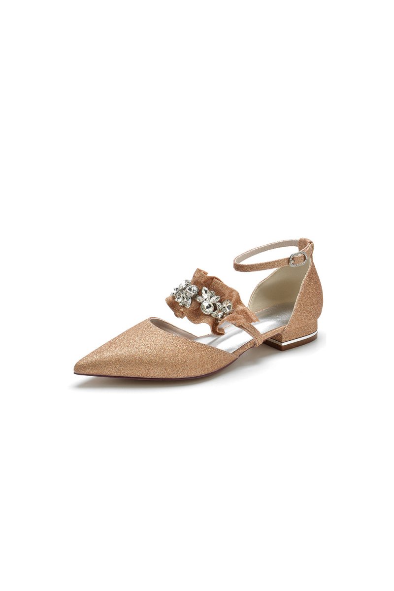 Crystal Ruffles Sequin Pointed Toe Flats - KissProm