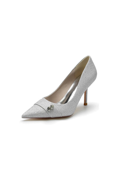 Crystal Sequin Pointed Toe High Heels - KissProm