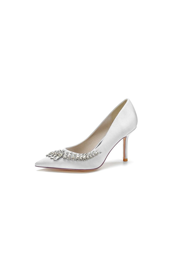 Crystal Side Pointed Toe Satin Pump - KissProm