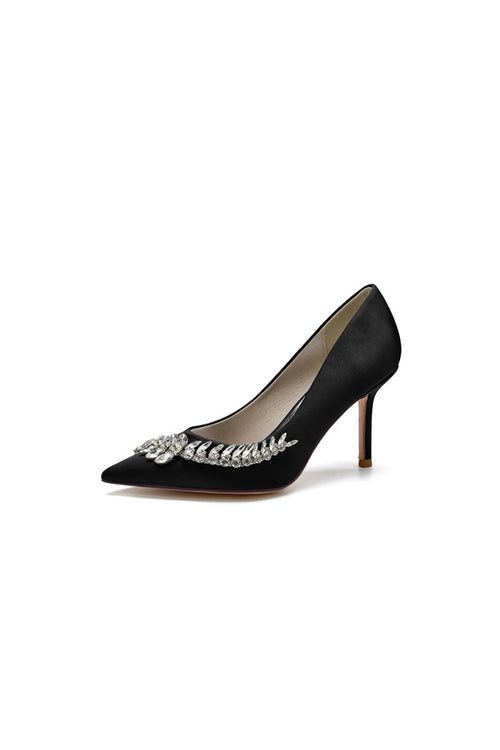 Crystal Side Pointed Toe Satin Pump - KissProm
