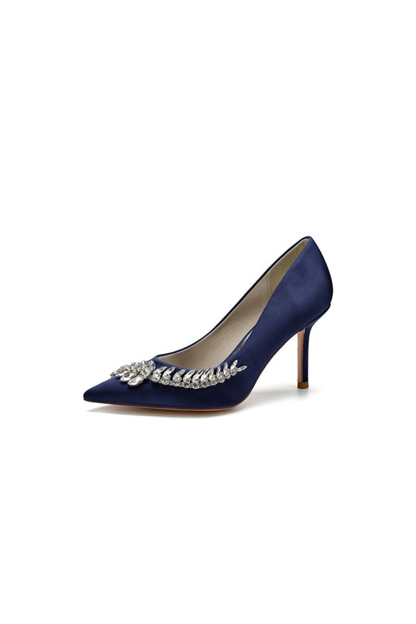 Crystal Side Pointed Toe Satin Pump - KissProm