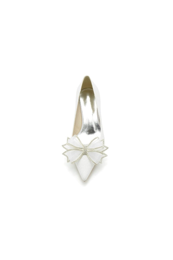Crystal Stiletto Heel Wedding Shoes with Bow - KissProm
