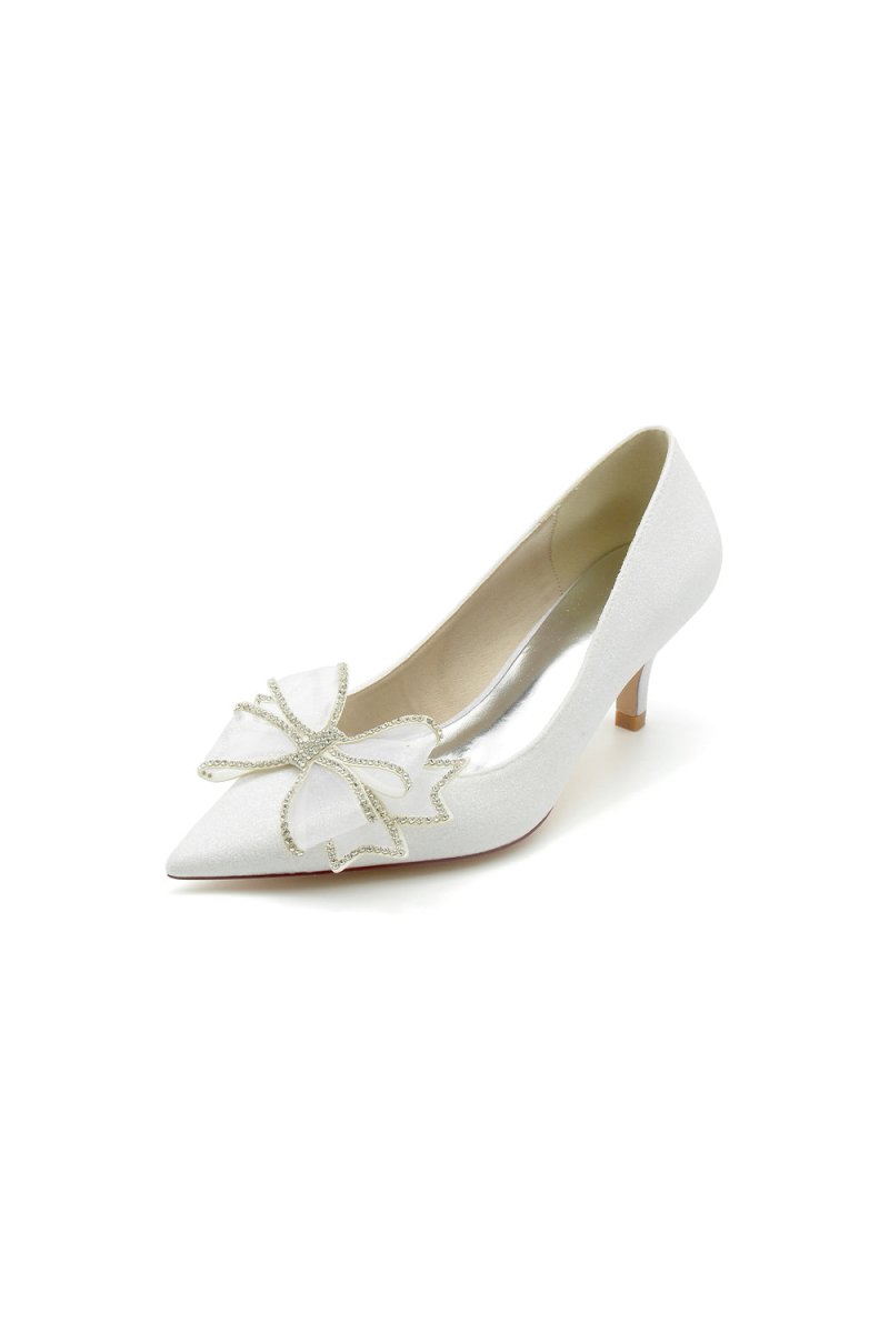 Crystal Stiletto Heel Wedding Shoes with Bow - KissProm