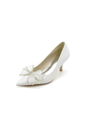 Crystal Stiletto Heel Wedding Shoes with Bow - KissProm
