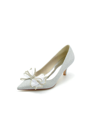 Crystal Stiletto Heel Wedding Shoes with Bow - KissProm