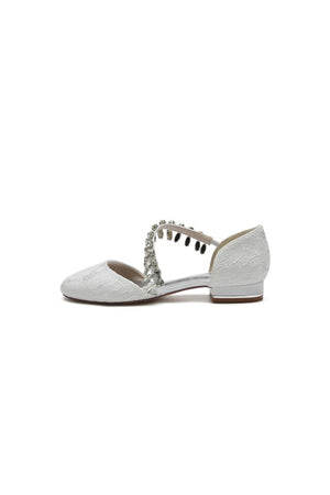 Crystal Strap Lace Round Toe Flats - KissProm