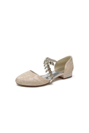 Crystal Strap Lace Round Toe Flats - KissProm