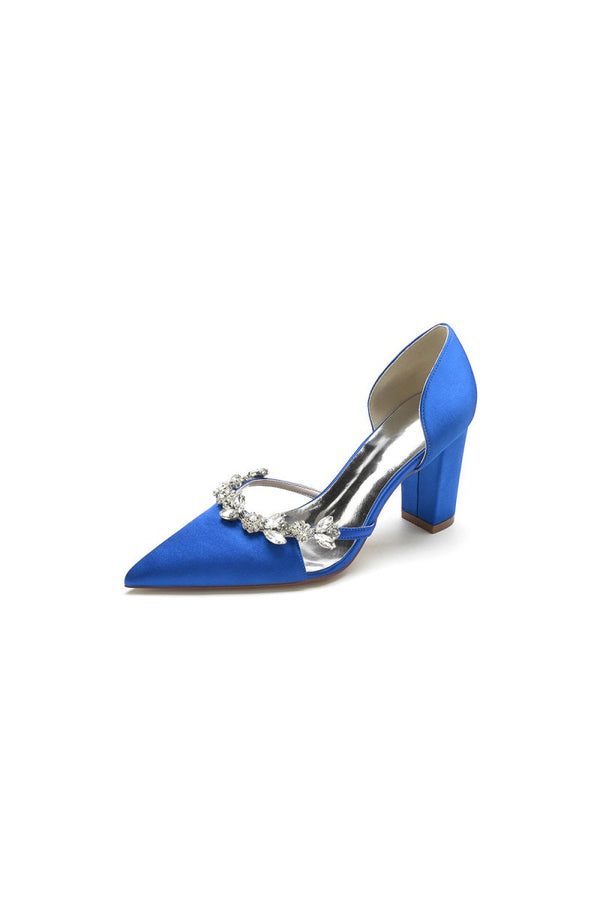 Crystal Strap Pointed Toe Block Heel Sandals - KissProm