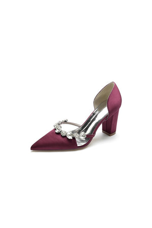 Crystal Strap Pointed Toe Block Heel Sandals - KissProm