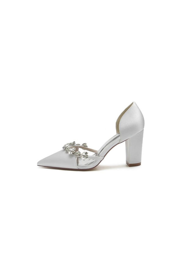 Crystal Strap Pointed Toe Block Heel Sandals - KissProm