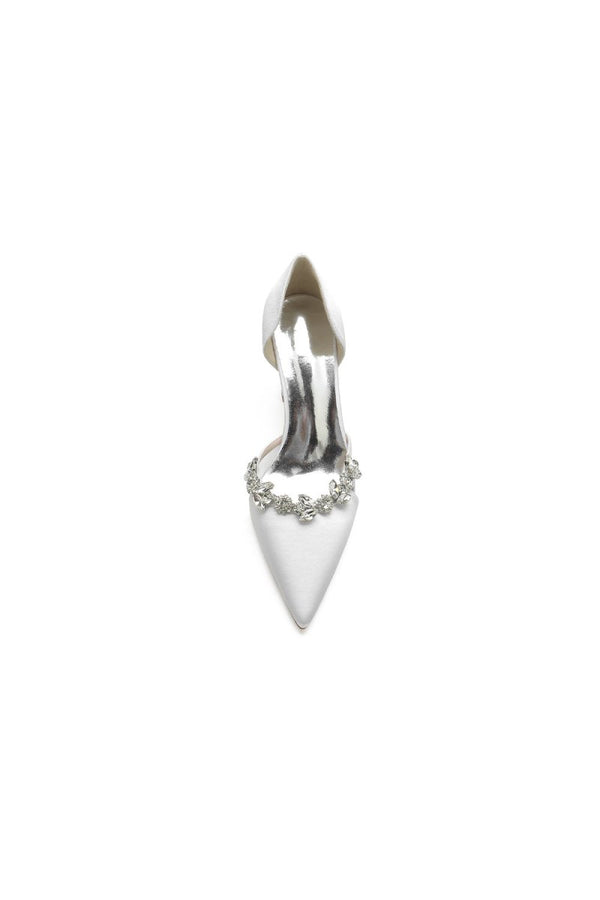 Crystal Strap Pointed Toe Block Heel Sandals - KissProm