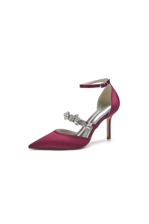 Crystal Strap Pointed Toe Satin High Heels - KissProm