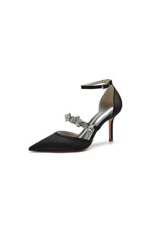 Crystal Strap Pointed Toe Satin High Heels - KissProm