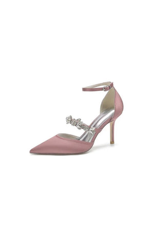 Crystal Strap Pointed Toe Satin High Heels - KissProm