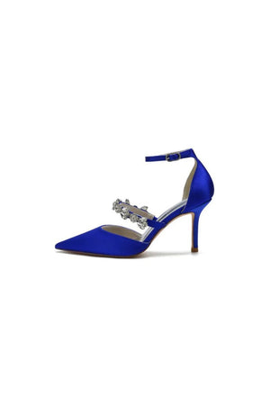 Crystal Strap Pointed Toe Satin High Heels - KissProm