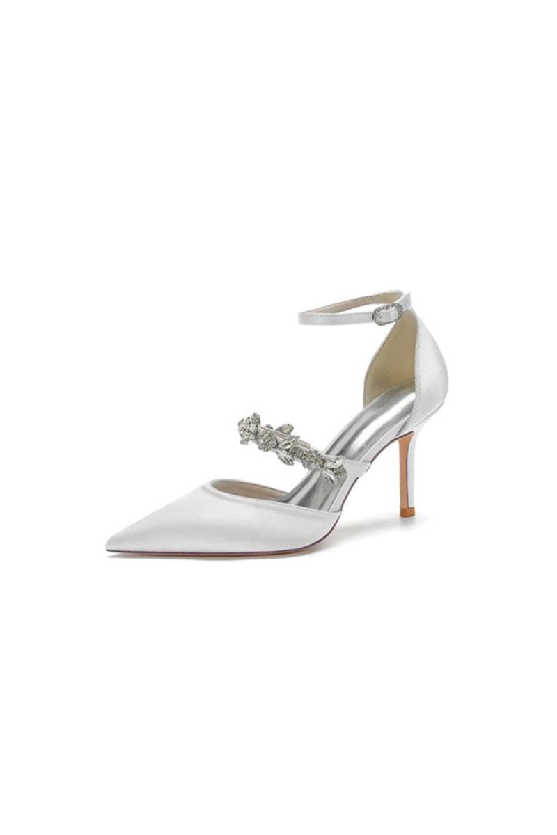 Crystal Strap Pointed Toe Satin High Heels - KissProm