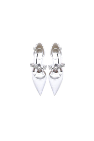 Crystal Strap Pointed Toe Satin Kitten Heels - KissProm