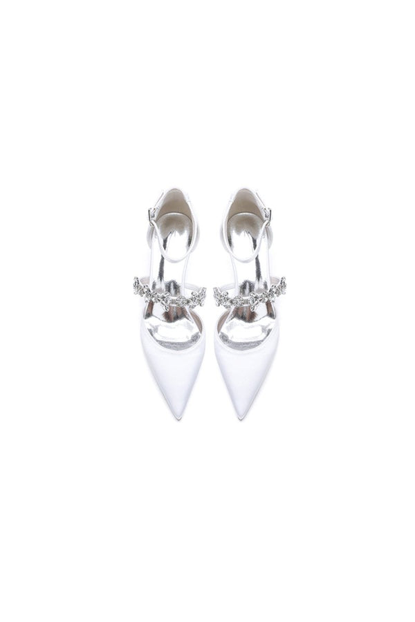 Crystal Strap Pointed Toe Satin Kitten Heels - KissProm