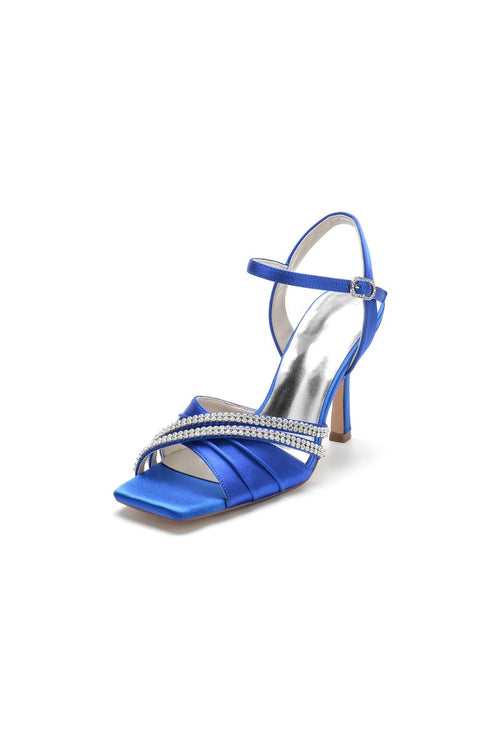 Crystal Straps Square Open Toe Chunky Heels - KissProm