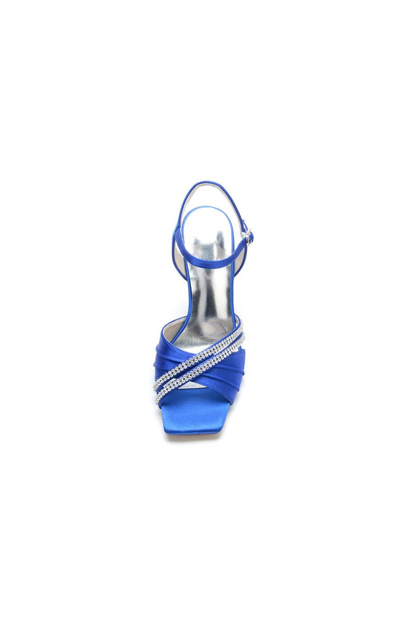 Crystal Straps Square Open Toe Chunky Heels - KissProm