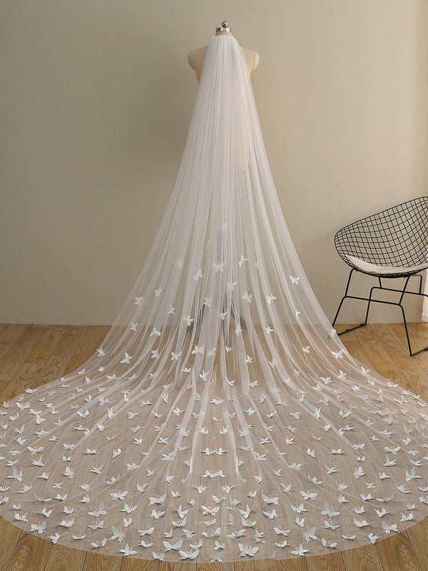 Cute Butterfly Cathedral Veil Bridal Veil Wedding Veil - KissProm
