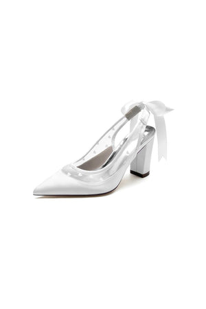 White Hybrid Pump with Transparent Mesh and Silver Heel Accent - KissProm