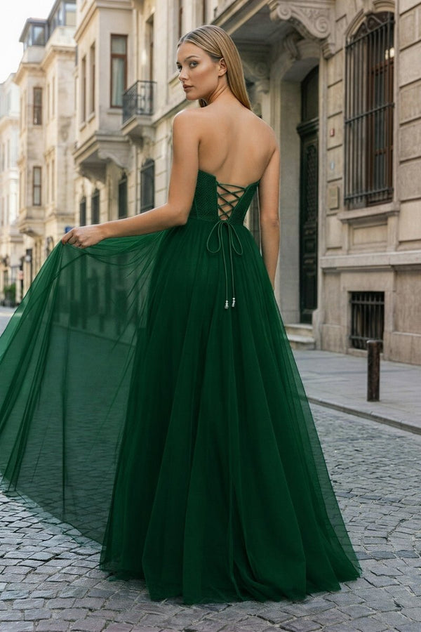 A - Line Sweetheart Beads Empire - Waist Sleeveless Prom Dress With Slit - KissProm
