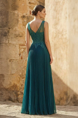 Dark Green A - line V - neck Chiffon Prom Dress - KissProm