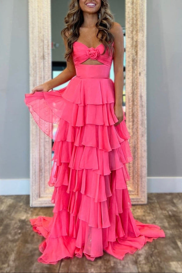 A-Line Sweetheart Layered Chiffon Sleeveless Formal Prom Dress – Prom Dresses by KissProm | Available at KissProm