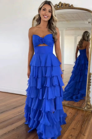 A-Line Sweetheart Layered Chiffon Sleeveless Formal Prom Dress – Prom Dresses by KissProm | Available at KissProm