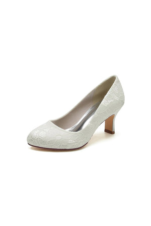 Chic White Lace Pumps with Intricate Floral Pattern - KissProm