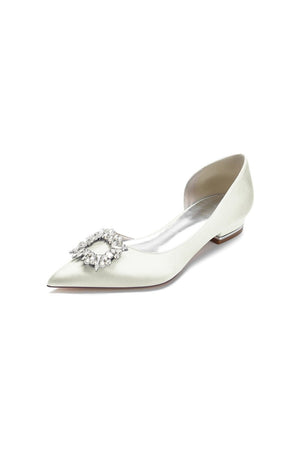 Satin Pointed Toe Kitten Heels With Rhinestone - KissProm