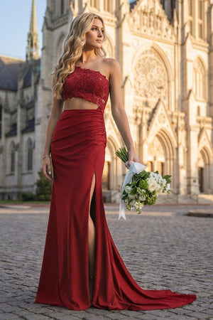Royal Blue - One Shoulder Sheath Lace Appliqued Prom Dresses With Cutout - KissProm