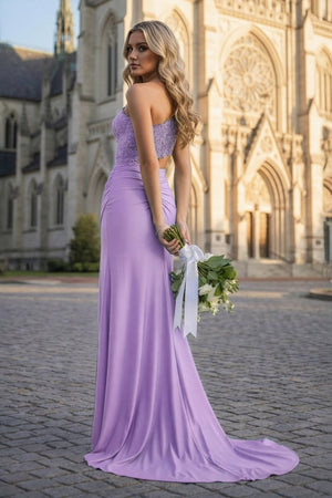 Royal Blue - One Shoulder Sheath Lace Appliqued Prom Dresses With Cutout - KissProm