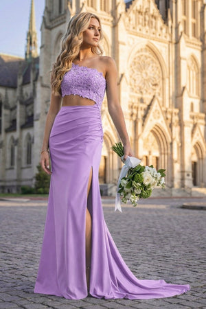 Royal Blue - One Shoulder Sheath Lace Appliqued Prom Dresses With Cutout - KissProm