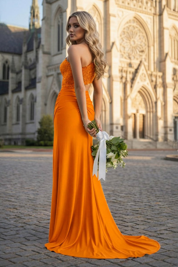 Royal Blue - One Shoulder Sheath Lace Appliqued Prom Dresses With Cutout - KissProm