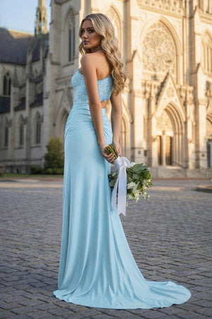 Royal Blue - One Shoulder Sheath Lace Appliqued Prom Dresses With Cutout - KissProm