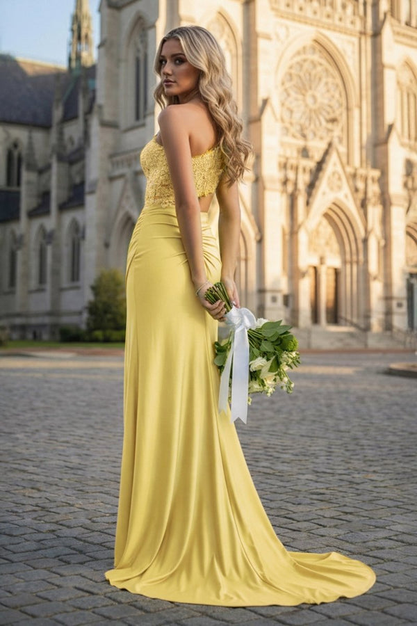 Royal Blue - One Shoulder Sheath Lace Appliqued Prom Dresses With Cutout - KissProm
