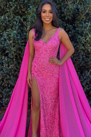 Lorelai |Mermaid V Neck Sequin Prom Dress with Slit - KissProm