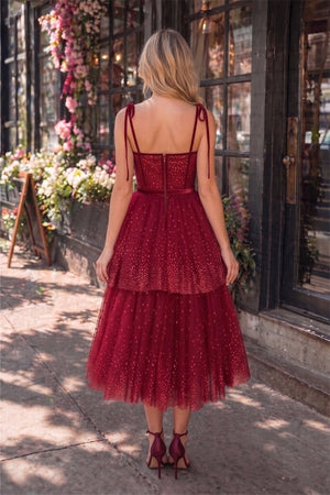 Tulle Dark Red Glitter Homecoming Dress - KissProm