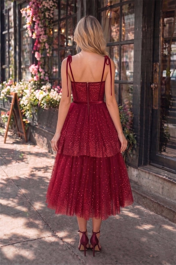 Tulle Dark Red Glitter Homecoming Dress - KissProm