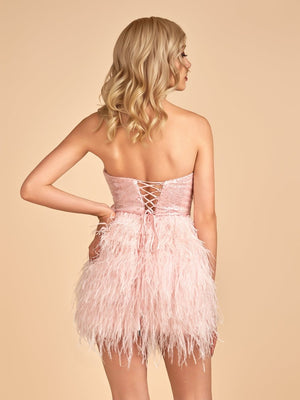 Pink - Bodycon Strapless Sequin Mini Party Dresses with Feathers – Homecoming Dress by KissProm | Available at KissProm
