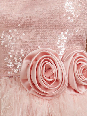 Pink - Bodycon Strapless Sequin Mini Party Dresses with Feathers – Homecoming Dress by KissProm | Available at KissProm