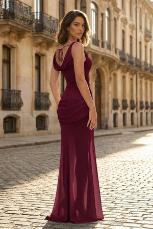 Sky Blue One Shoulder Sheath Chiffon Pleated Long Formal Prom Dresses – Prom Dress by KissProm | Available at KissProm