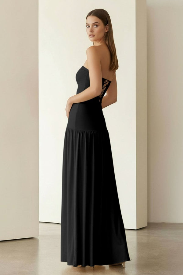 Dorvella | Yellow - Strapless Sheath Pleated Long Prom Dresses With Slit - KissProm