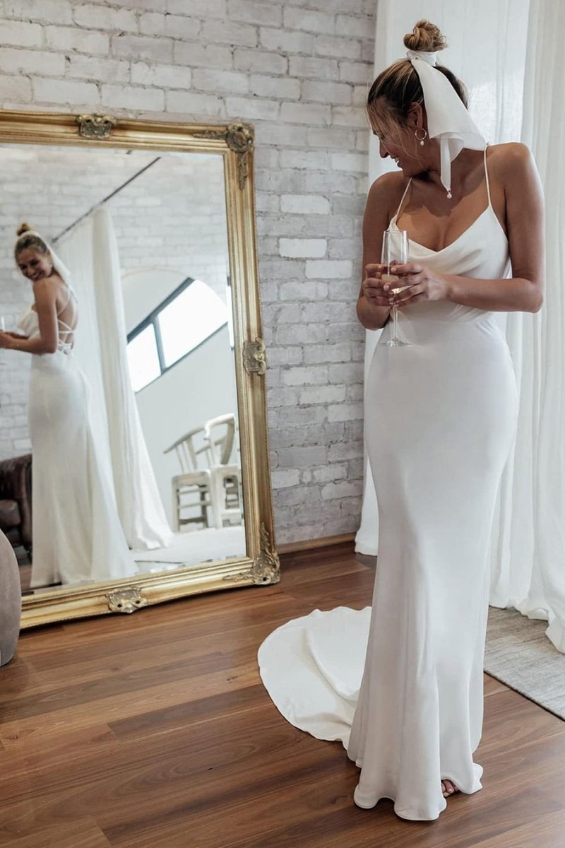 Diamond White Spaghetti Straps Mermaid Wedding Dress – Wedding Dresses by Kissprom | Available at KissProm