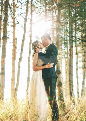 Armelia | Elegant Bohemian Sleeveless Long A Line Chiffon Wedding Dresses